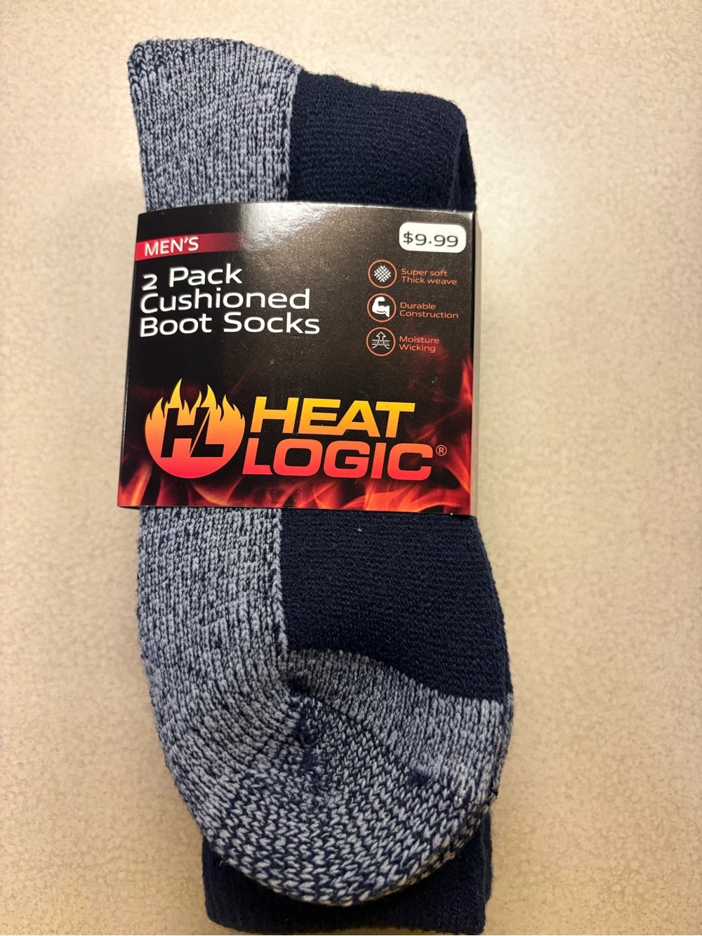 Men’s Heat Logic 2-Pack Cushioned Boot Socks - Navy & Heather Gray